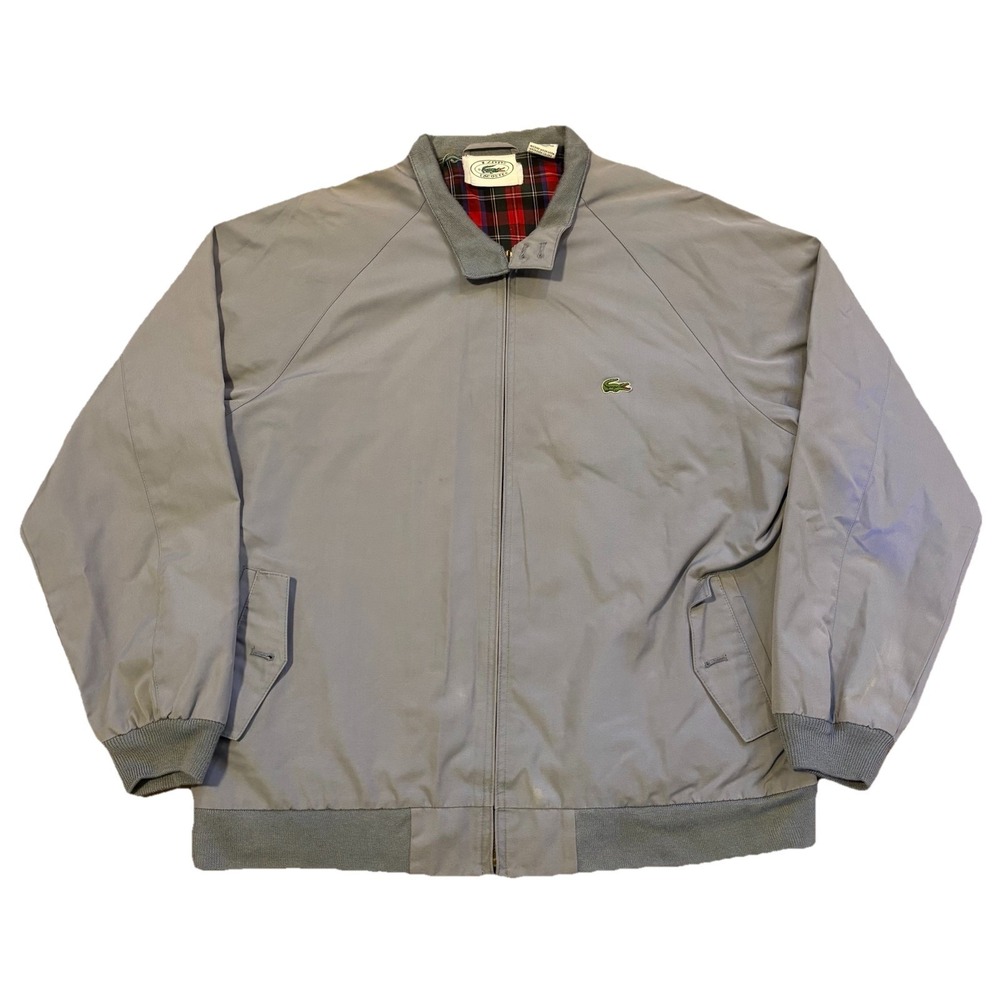 Vintage Izod Lacoste Jacket Mens Large Grey Harrington Plaid Lined 90s Cotton